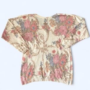 Vintage Express Tricot Floral Lambswool Angora Blend Sweater Made in Italy Sz XS